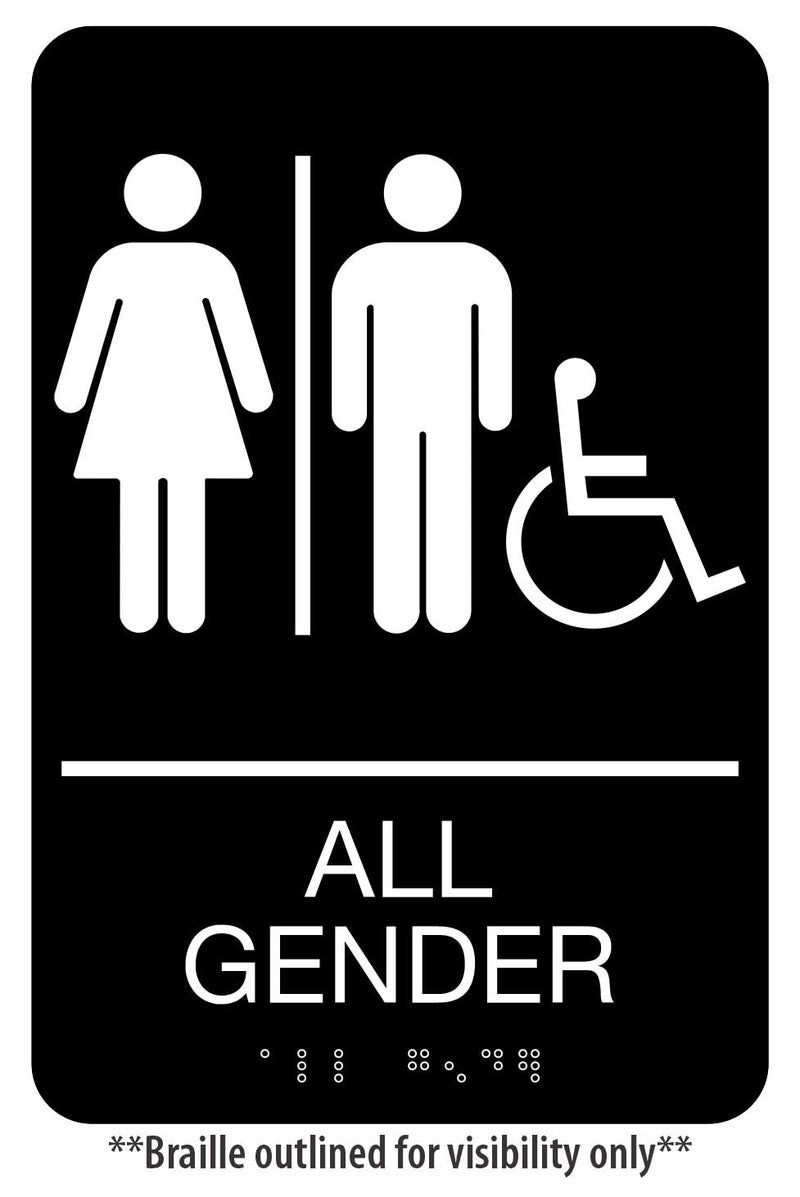 Headline Sign 9486 Wheelchair Accessible All Gender Restroom ADA Sign with Grade 2 Braille and Tactile Graphics, 6" x 9", Black/White, Made in USA - Image 4